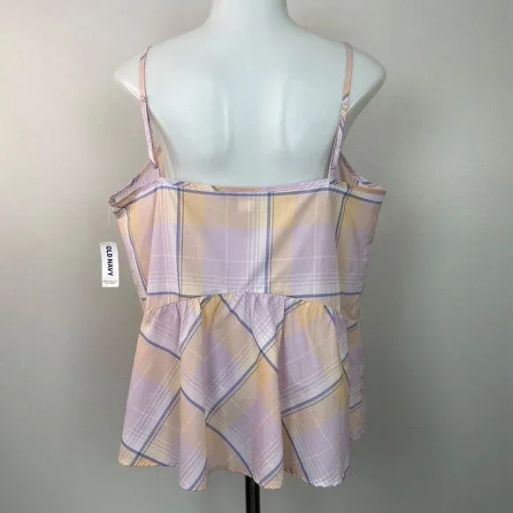Old Navy Top Large Lilac Plaid Peplum Tank Lightweight Cotton Women's NWT - Picture 6 of 13
